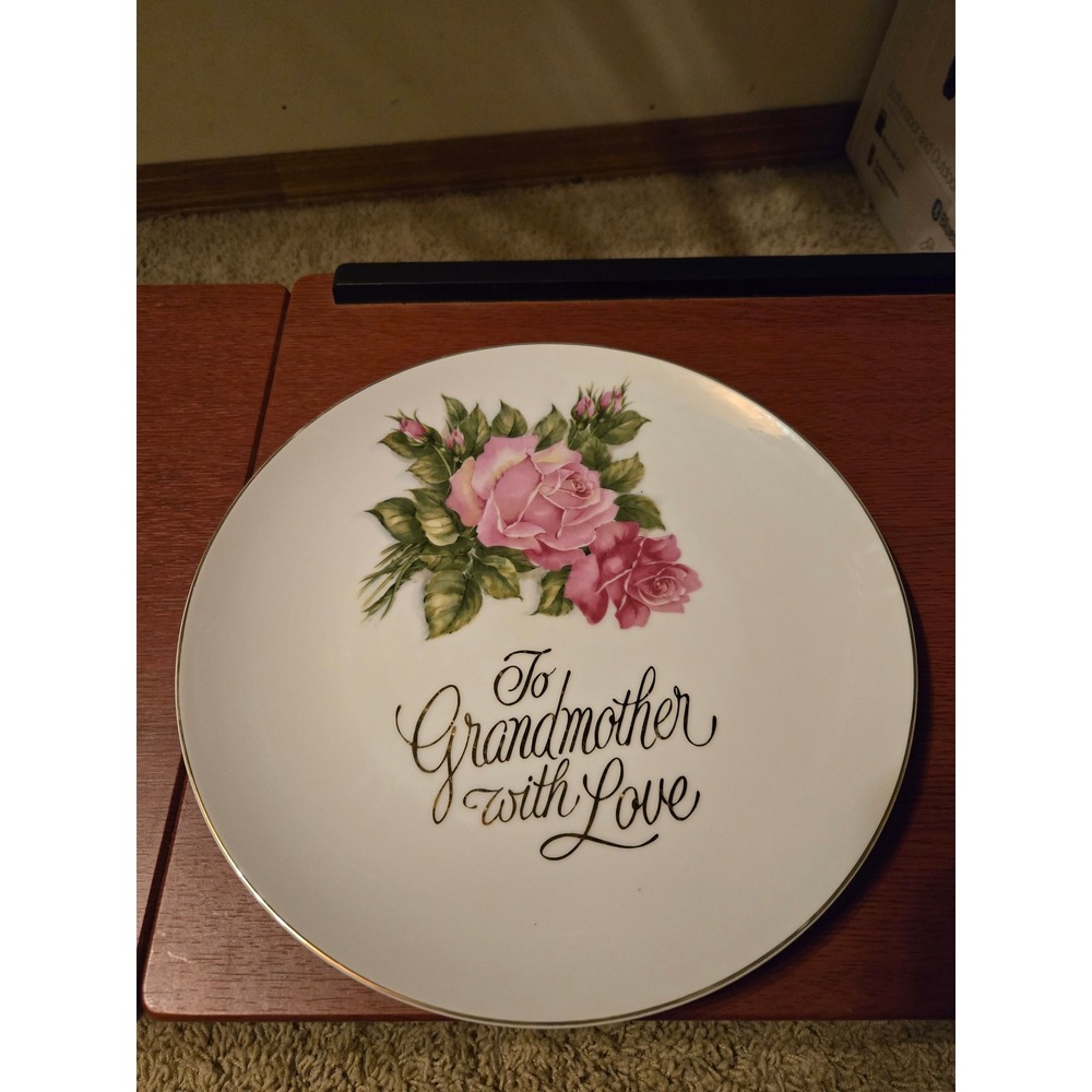Vintage EW Japan To Grandmother With Love Pink Rose Porcelain Collector‎ Plate